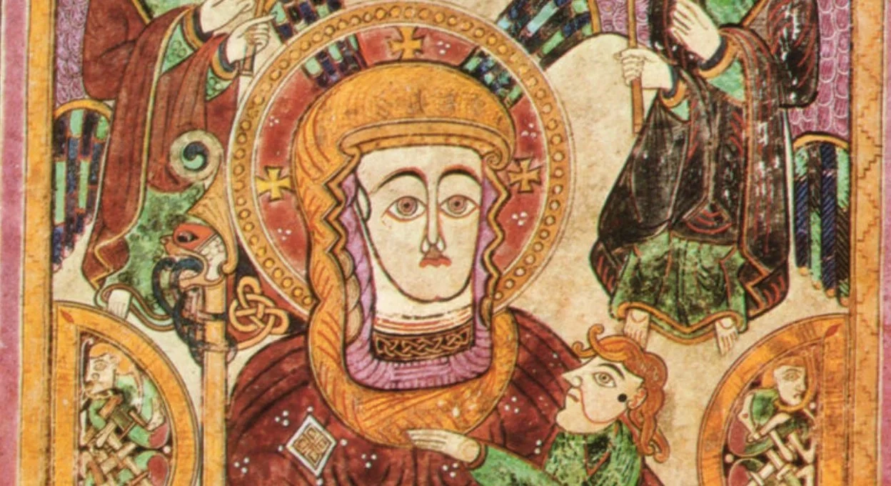 close up of characters on book of kells