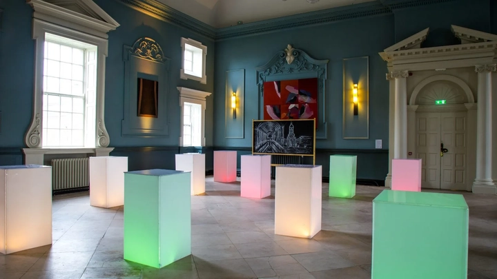 light boxes in a meeting space in trinity college dublin