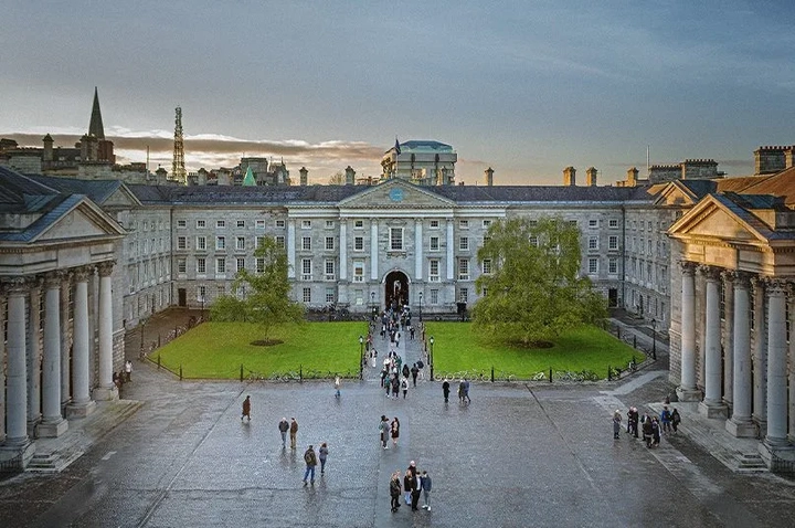 view of trinity college front square with lawns