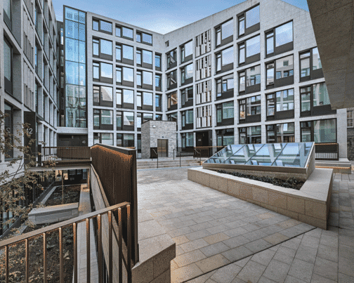 A square with modern apartments in Trinity College Dublin